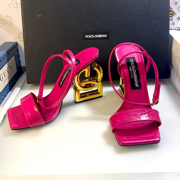 New Dolce & Gabbana Embossed DG Pink Gold Heel Sandals Size US 6 - Picture 5 of 10